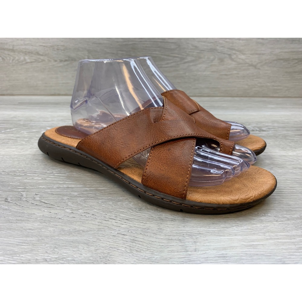 b.o.c. Born Concept Women's 9 Brown Crisscross Slide Sandals Comfort Shoes